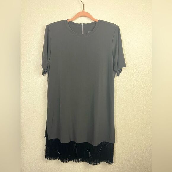 LE SUPERBE fringe Fitzerald padded shoulder black dress Small - Picture 2 of 7